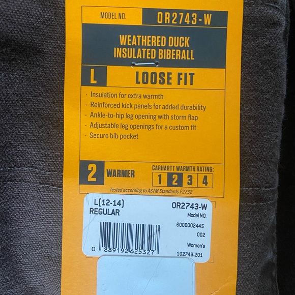 Carhartt Women's Dark Brown Quilt Lined Duck Bib Overall -LARGE new with tags - Picture 6 of 6